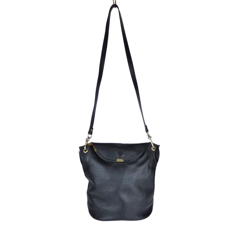 Lodis Black Pebbled Leather Bucket Bag Flap Shoulder Purse Hobo Crossbody